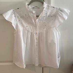 Zara lace crochet white button collar blouse top